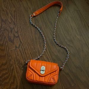 Rag And Bone spicy orange Leather Quilted Side Bag Crossbody Bag. Chain leak.